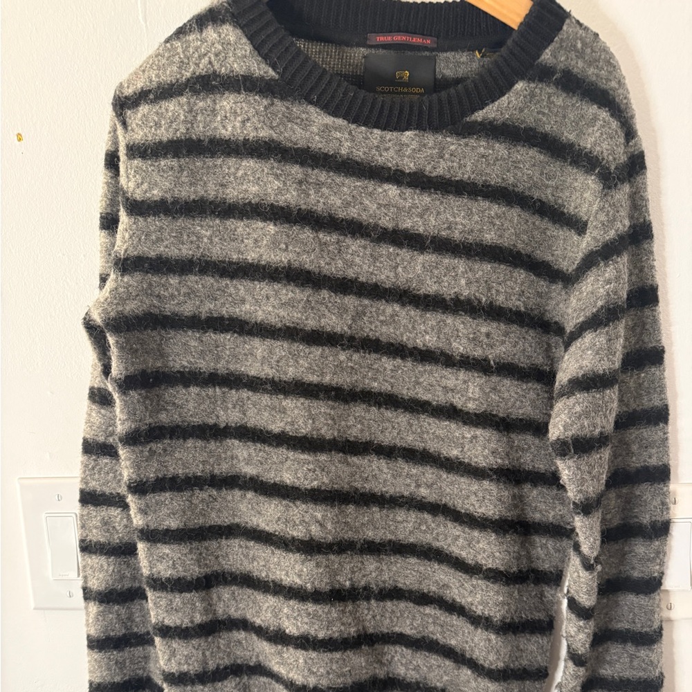 Scotch & Soda Gray and Black Striped Crewneck Sweater